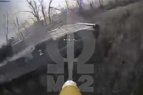 Striking video appears to show Ukrainian suicide drones destroying a column of Russian armored vehicles