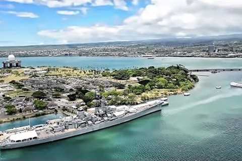 Aerial View Of Oahu Island &amp; Pearl Harbor Naval Base