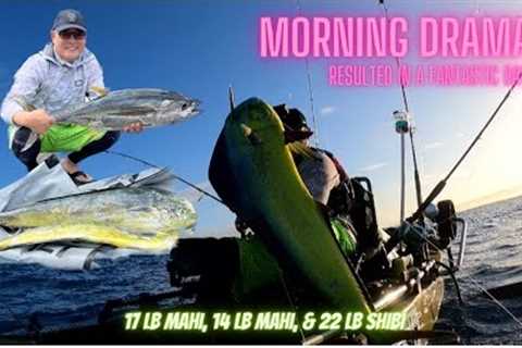 Action Day After Morning Drama!! 17lb &amp;14lb Mahi, 22lb Shibi (Yellow Fin) | Hawaii Kayak Fishing