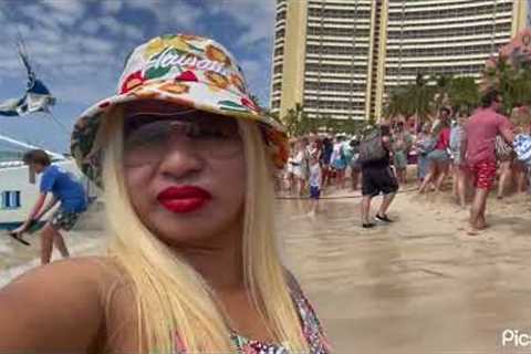 Enjoying swimming at Waikiki beach Hawaii USA (Beautiful Scenery) Sorrounded some good restaurants