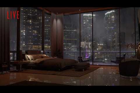 24/7 In An Exclusive Luxury Miami Condo  | Heavy Rain &amp; Thunder | Rain On Window