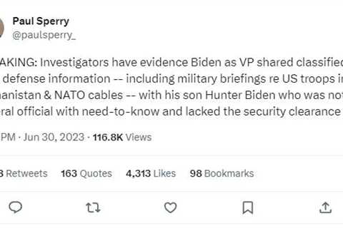 Sperry: Investigators Have Evidence Joe Biden as VP Shared Classified National Defense Information – Including Briefings on US Troops – to Hunter Biden