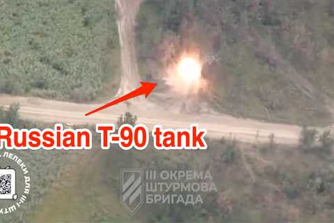Video shows $500 Ukrainian hobby drones chasing a $4.5 million Russian T-90 tank before blowing it up