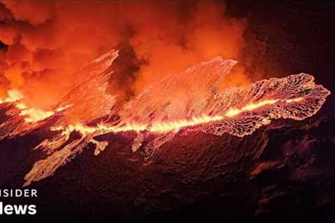 Iceland Volcano Erupts, Creating Miles-Long Fissure In Earth's Surface | Insider News