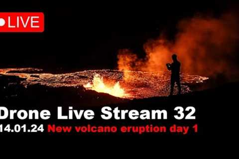 LIVE 14.01.24 Day 1 at the new volcano eruption in Iceland! Drone live stream