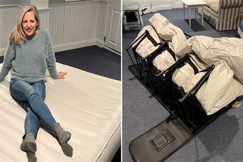 I swear by this self-inflating air mattress with a built-in base &mdash; it feels like a real bed for my guests and folds away compactly