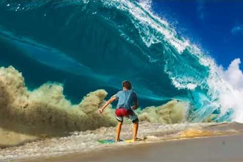 RAW - Young Professional Skimboarders Attempt to Ride Giant Waves On The Beach of Cabo San Lucas