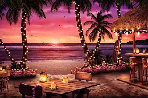 Hawaiian Sunset Cafe Ambience with Relaxing Hawaiian Guitar Music &amp; Crashing Waves Sounds