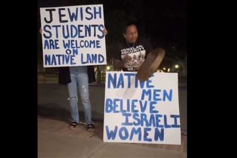 “Hamas and Supporters Are Not Welcome on Native Land!” – Native Americans Come Out in Force – Confront Pro-Hamas Mob at UCLA – Blast Pledge of Allegiance Over Speakers – Beat Drums  in Support of Jews