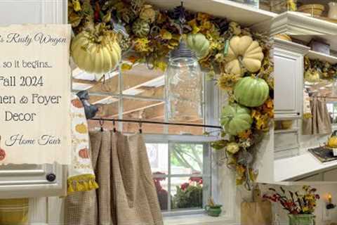 COUNTRY COTTAGE PRIMITIVE FARMHOUSE KITCHEN &amp; FOYER FALL 2024 HOME TOUR ~ Autumn Decor Ideas Homes