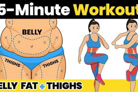 5 Minute BELLY FAT &amp; THIGHS Workout to Lose Weight at Home Fast - Standing Exercise for Flat Stomach