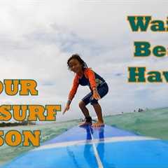 Kid Surfing Lesson with Kahu Surf School Hawaii Waikiki Beach