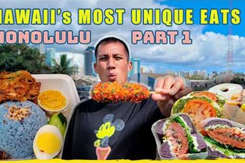 HAWAII's Most Unique Foods You MUST EAT in Oahu | Taro Bagel, Blue Coconut Rice &amp; Corn Dogs: Part 1