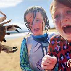ADLEY and NiKO learn to SURF!!  Crab Funeral on our Lava Sand Castle after Riding some Hawaii waves