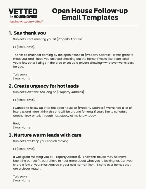 12 open house follow-up email templates proven to win clients