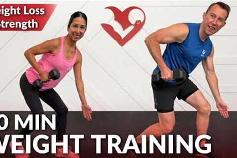 30 Min Weight Training for Weight Loss and Strength - Home Full Body Dumbbell Workout for Women Men